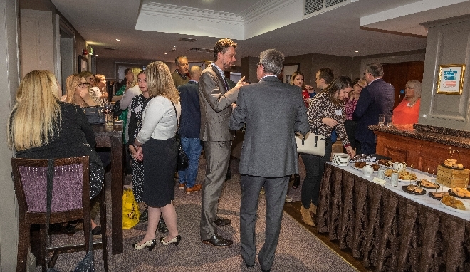 Guests mingling at our Scottish event