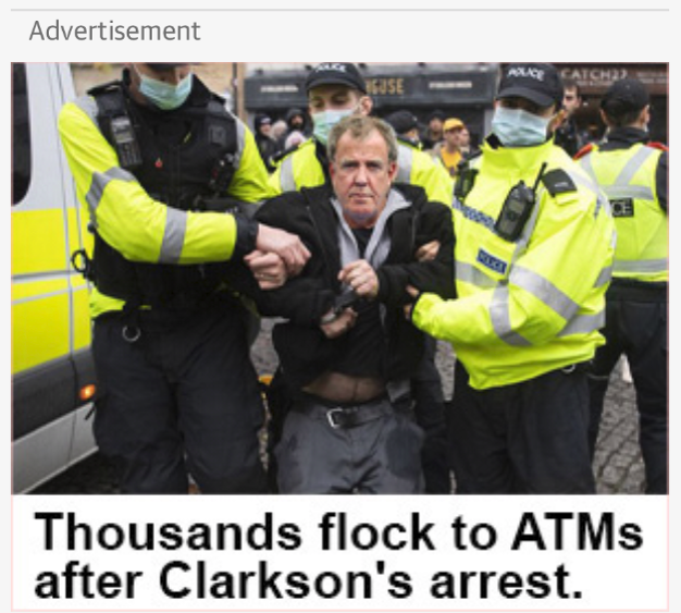 Scam ad featuring Jeremy Clarkson being arrested